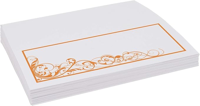 Scribble Vintage Swirl Place Cards, Orange (Choose Color), Set of 150, Pre-cut and Scored - Wedding, Party, Dinner, and Special Events - Made in the USA