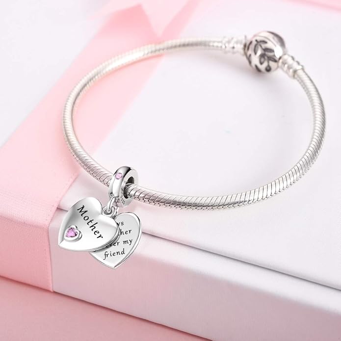 JIAYIQI Mother Sister Daughter Wife Charms Fit Charms Bracelet Necklace with Double Heart Love Charms 925 Sterling Silver Beads for Women Jewelry