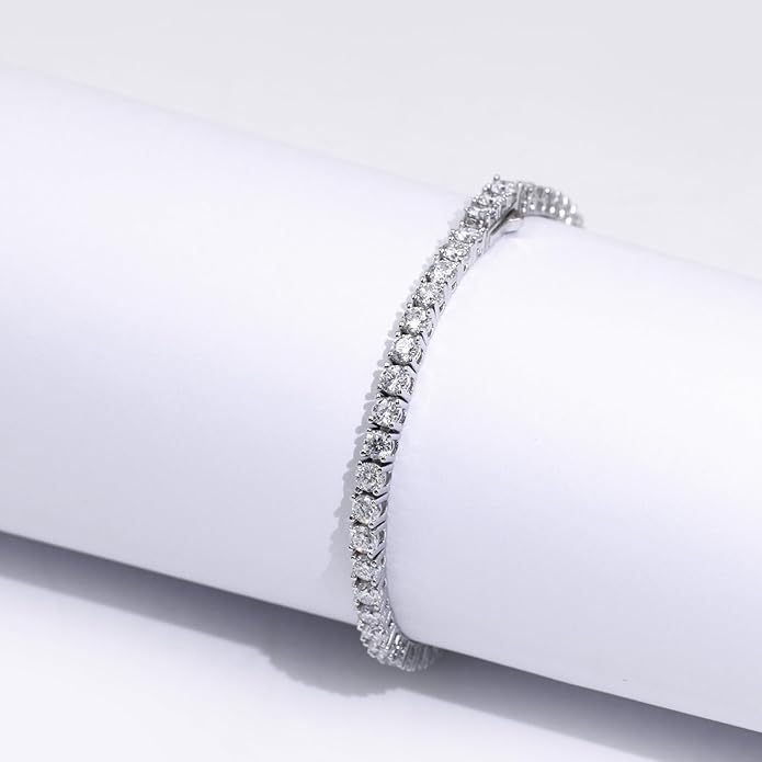 5.2-17 Carats Moissanite Diamond Tennis Bracelet for Women Men 18k White Gold Gold Plated 925 Sterling Silver Bracelet 3mm/4mm/5mm DEF Color VVS Round Cut Lab Created Moissanite Diamond Bracelet with GRA Certificate
