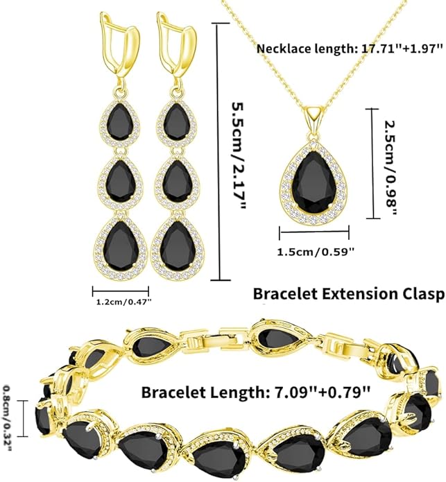 LMXXVJ Necklace Long Earrings Bracelet Set, White Gold Plated Created Blue Sapphire Jewelry Set Wedding Party Gift Jewelry for Women Bridal Bridesmaid
