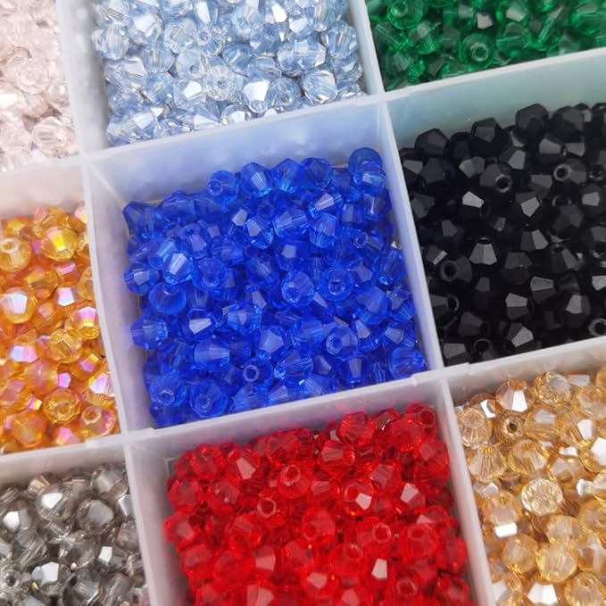 INSPIRELLE Approx 2400pcs 4mm Transparent Multicolor Bicone Beads for Jewelry Bracelet Making Bulk Faceted Crystal Glass Briolette Beads