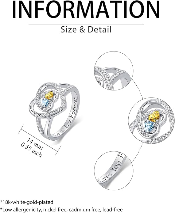 Valentine's Day Gifts for Women Birthstone Rings for Women Heart Statemet Engagement Eternity Wedding Promise Rings Jewelry Anniversary Christmas Valentine Mothers Day Birthday Gifts for Wife Her Girlfriend
