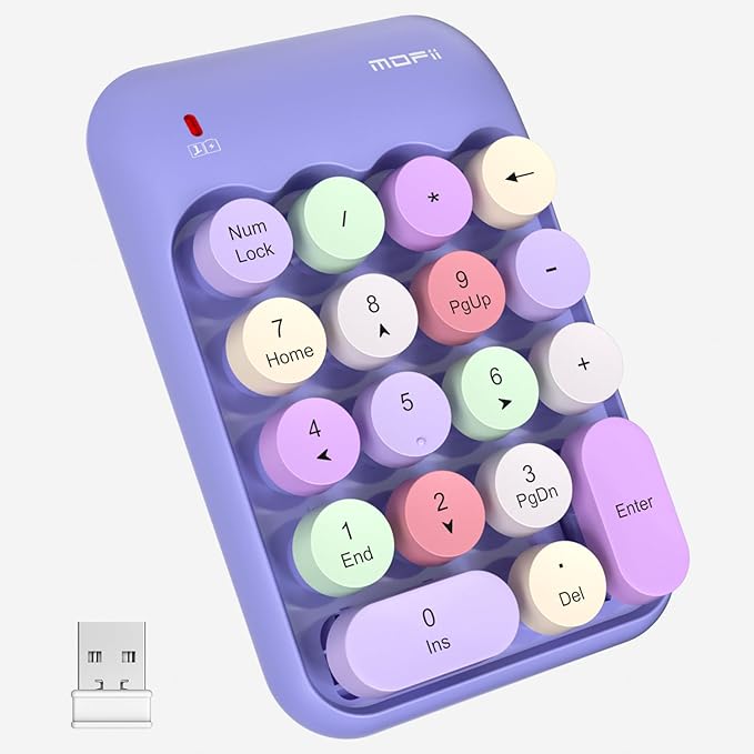 MOFII Wireless Number Pads - Purple Numeric Keypad 18 Keys USB 2.4G Round Keycap Colorful Extensions Keypads, Financial Accounting Portable Numpad 10 Key for Laptop/PC/Notebook/Surface Pro