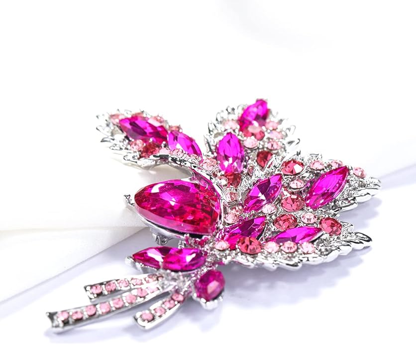 YOQUCOL Big Large Brooch Pin Austrian Crystal Leaf Shape Bouquet Rhinestone Scarf Decoration Wreath Cloth Brooches Pins For Women Girls