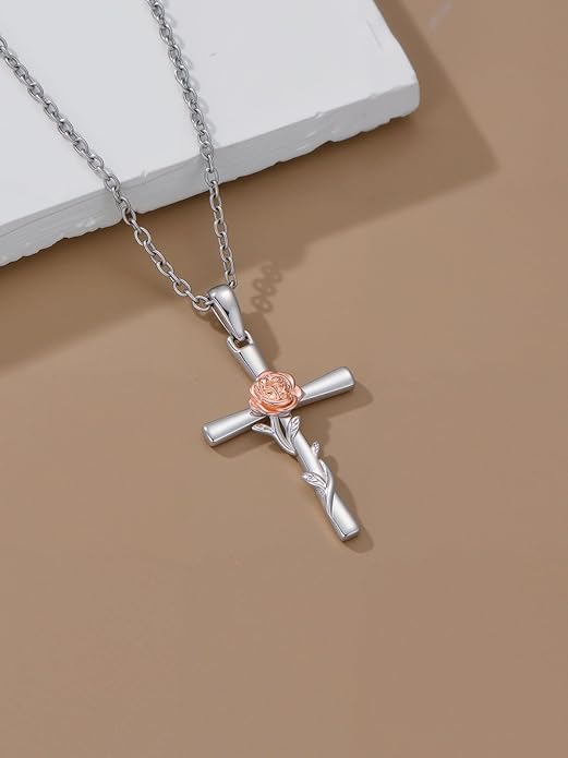 Flower Necklace Sunflower/Violet/Daffodil Necklace Sterling Silver Flower Cross Pendant Jewelry Gifts for Women