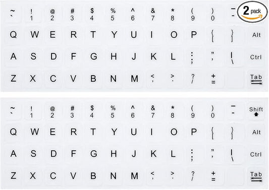 (2PCS Pack) English Keyboard Stickers, Universal Keyboard Replacement Letters English White Background with Black Lettering for Laptops Computer, Matte Keyboard Alphabet Stickers -White