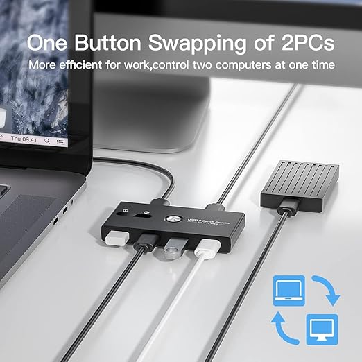 USB Switch, USB 3.0 Switcher 2 Computers Share 4 USB for PC Mouse Keyboard Printer Scanner, USB KVM Switch Selector Compatible with Windows, Mac, Linux