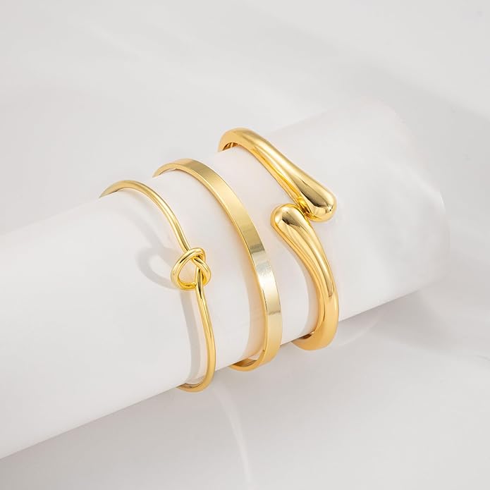 Gold Bangle Bracelets for Women, Non Tarnish Dainty 14K Gold Plated Cuff Bracelets Stackable for Women,Waterproof Bracelet Stack Gold Jewelry Gifts Trendy Adjustable Accessories
