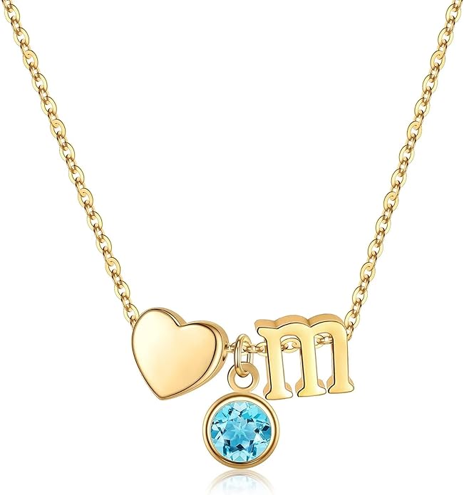 Ursilver Initial Birthstone Necklace for Women - Heart Initial Birthstone Pendant Necklace Personalized Gifts Birthday Gifts for Women