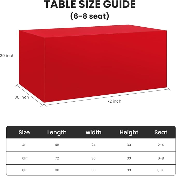 Ascoza 2 Pack Fitted Tablecloth for 6 Foot Rectangle Tables 72 x 30 Inch Red Table Covers Water Resistant Polyester Table Cloth for Wedding, Parties,Display, Trade Show (Red)