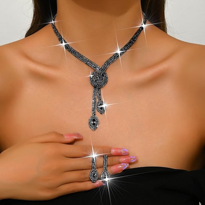 Unicra Silver Rhinestone Bridal Wedding Jewelry Set Crystal Necklace Earrings Sets Formal Prom Costume Jewelry Sets for Women and Brides
