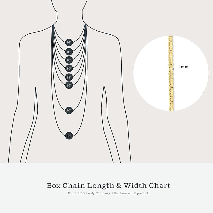 KEZEF 18k Gold Over Sterling Silver 1mm Box Chain Necklace Made in Italy | 925 Sterling Silver Necklace for Women | Rose Gold Chain for Women Men