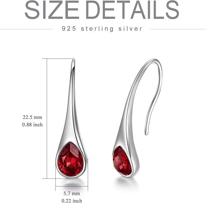 925 Sterling Silver Small Pear-Shaped Modern Style Hook Earrings with Crystals from Austria