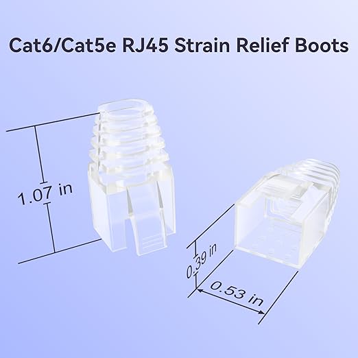 CableGeeker 100-Pack Cat6 / Cat5e RJ45 Strain Relief Boots, RJ45 Boot, Cat 6 Boot, Cat6 Ethernet Boots, Suitable for 6.5mm(0.26in) Ethernet Cables (Square-Press Transparent)