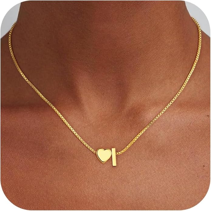 Valentines Day Gifts for Kids Women Teen Girls, 18K Gold Plated Letter A-Z Heart Initial Necklaces for Women Teen Girls Trendy Stuff Birthday Valentines Gifts for Her Mom Wife Jewelry