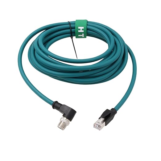 Ethernet Cable for PLC Router Network Cognex Basler Baumer Sick Keyence Datalogic Microscan Vision Camera Sensor Reader, M12 8 Pin X-Code Right Angle 90-Degree to RJ45 (20m)