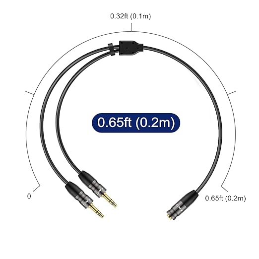 J&D 3.5 mm to 2X 3.5 mm Cable, Gold Plated Joint Copper Shell Heavy Duty 3.5mm 1/8 inch TRS Female to Dual 3.5 mm 1/8 inch TRS Male Y-Splitter Stereo Audio Adapter Cable, 0.65 Feet