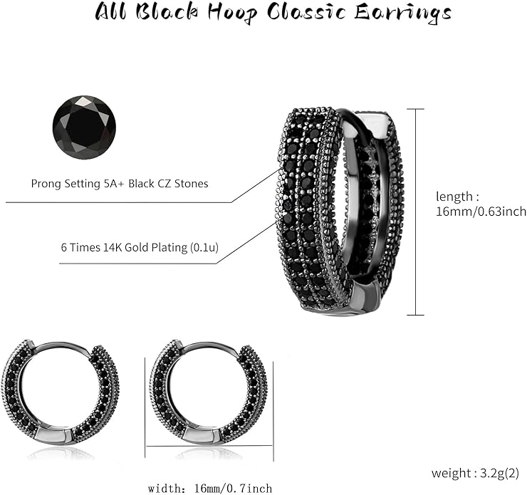 TOPGRILLZ Iced Out Hoop Earrings Cubic Zirconia Huggie Cartilage Cuff Hypoallergenic 14K Gold Plated Luxury Fashion Round Circle Earrings For Men Women