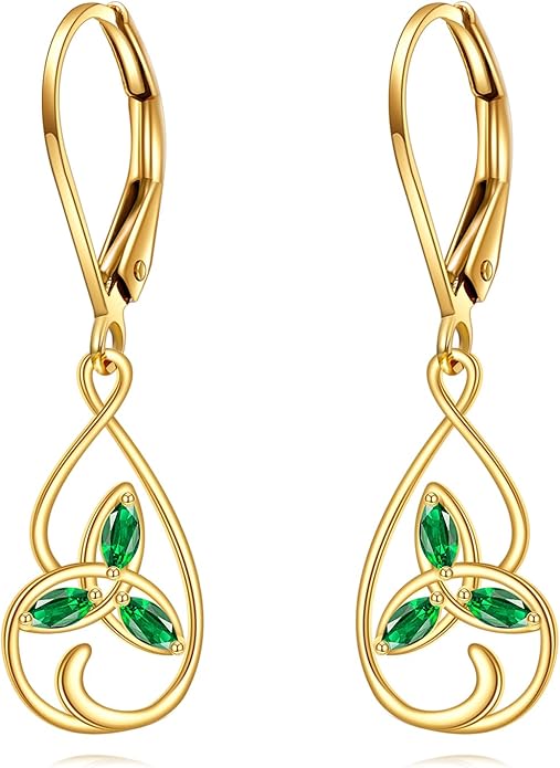DOVRAN 10K 14K Solid Gold Leverback Earrings for Women Real Yellow Gold Filigree Dangle Earrings Trendy Jewelry Birthday Christmas Gifts for Wife Mom