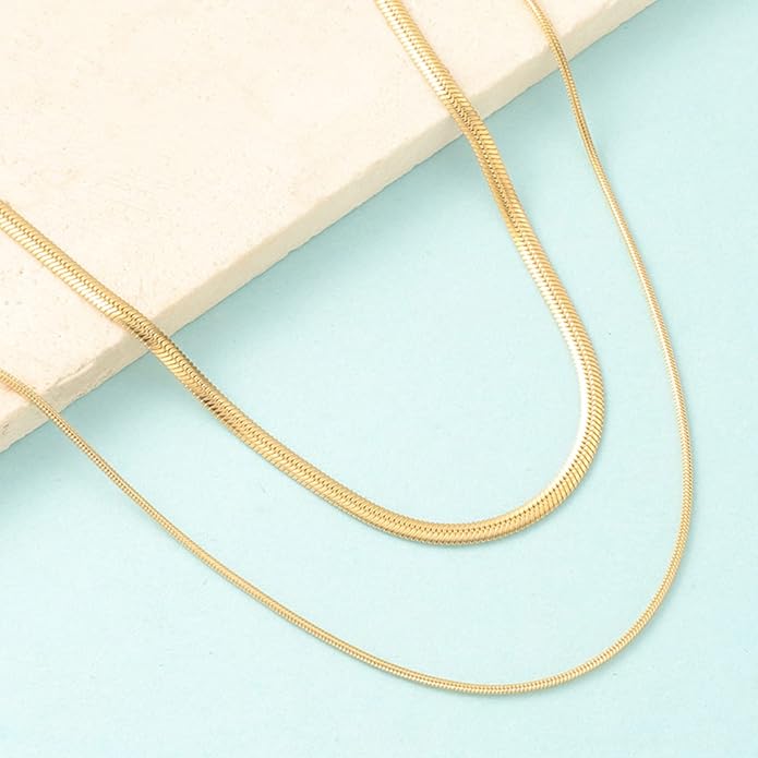 Necklaces for Women,Gold Plated Herringbone Layering Choker Necklace for Women Non Tarnish Stack Waterproof Jewelry Gift