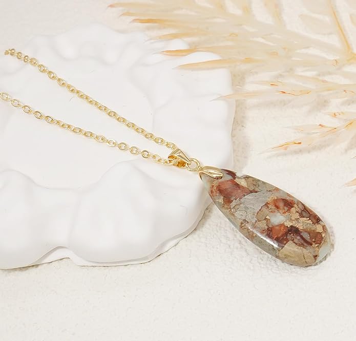 Stone Necklaces for Women Teardrop Gemstone Pendant Necklace Natural Stone Chain Necklaces