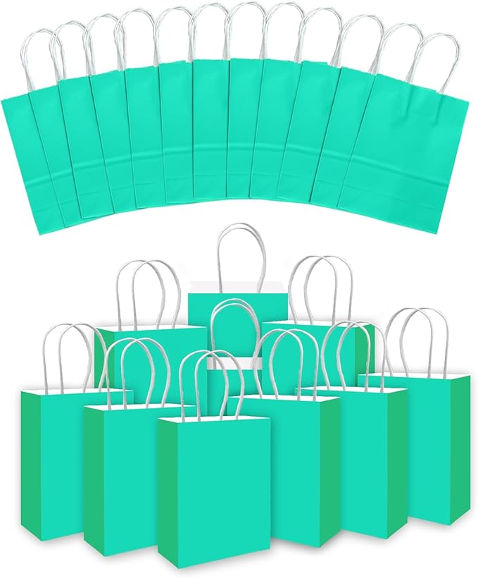 qiqee 30PCS Medium Gift Bag with Handles Bulk 11"x5"x8" Gift Bags Light Green Bags Multiple Uses (Medium Size)