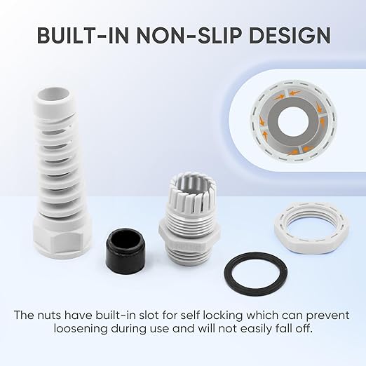 Strain Relief Cord Connector,LISTENJIALE 2Pcs NPT 1/4" Waterproof Cable Gland Flex Spiral Strain Relief Adjustable 4-8mm Cable Connector Nylon Joint with Gaskets(Grey)
