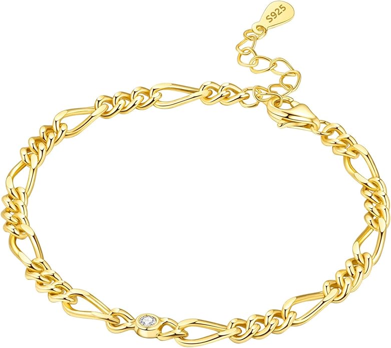 Women's 925 Sterling Silver Bracelet, Non Tarnish 18K Gold Plated Bracelets for Women, Dainty Chain Simple Jewelry Cute Handmade Minimalist for Gift