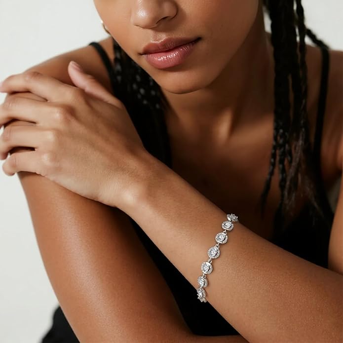 Tennis Bracelet for Women 14K Gold Plated Cubic Zirconia Bracelet,Classic Crystal Tennis Bracelet, Rhinestone Delicate Bracelet Gift for Her