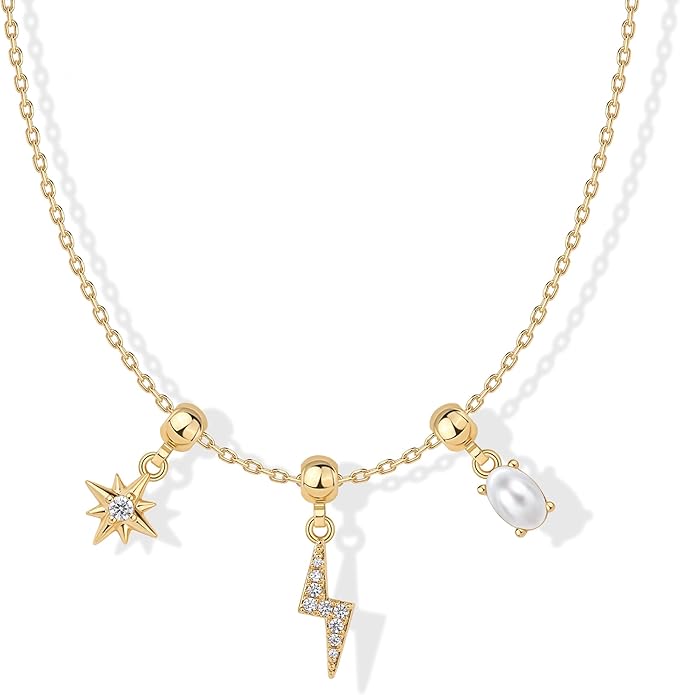 PAVOI 14K Gold Plated Dainty Necklace with Charms Set - Hypoallergenic Adjustable Chain Gold Charm Necklace for Women - Small Motif & Mantra 2 and 3-Pack Removable Pendants - Cute Jewelry Gifts