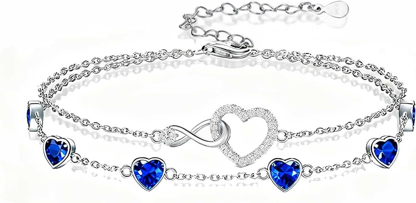 Prismata Infinity Birthstone Charm Link Bracelet 925 Sterling Silver Adjustable 12 Months Birthstone Infinity Bracelet Birthday Jewelry Gifts for Women Mom Her,with 7"+2" chain