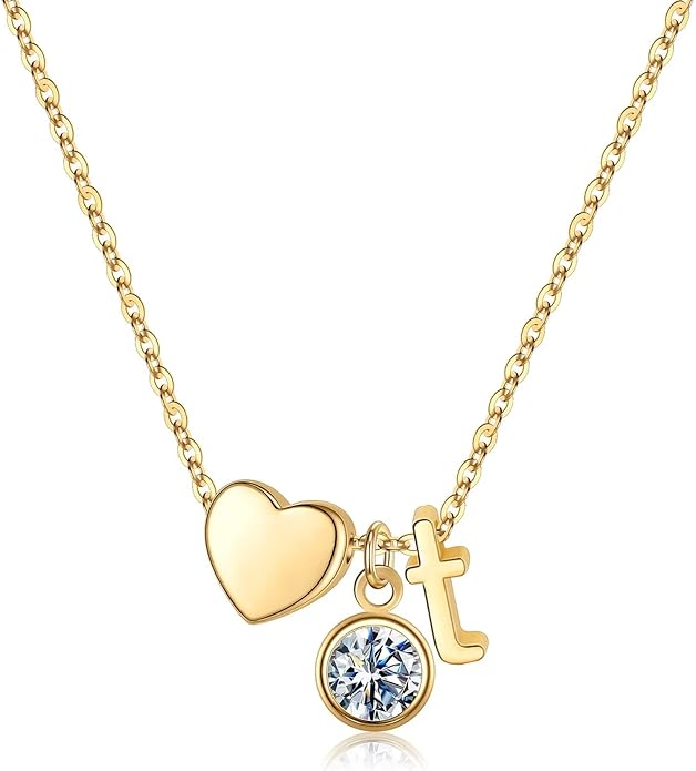 Ursilver Initial Birthstone Necklace for Women - Heart Initial Birthstone Pendant Necklace Personalized Gifts Birthday Gifts for Women