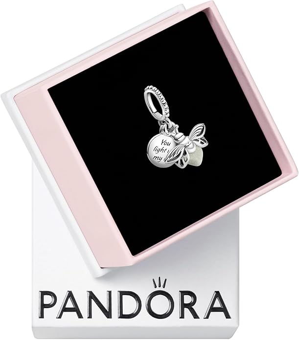 PANDORA Glow-in-the-Dark Firefly Dangle Charm - Compatible Moments Bracelets - Gift for Women - Sterling Silver with Glow-in-the-Dark Glass - with Gift Box