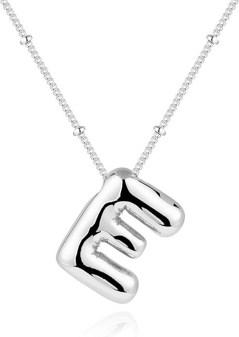 Inerney Valentines Day Gifts Gold Bubble Letter Necklace Initial Necklaces for Women, Chunky 14K Plated Balloon Initials, Trendy Charm Non Tarnish Custom Name Pendant Jewelry Gifts for Mom