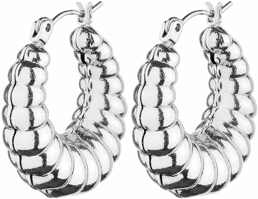 Wgoud Chunky Hoop Earrings Set 14K Gold Plated Hoop Earrings for Women Hypoallergenic, Thick Twisted Huggie Hoops Earring Set