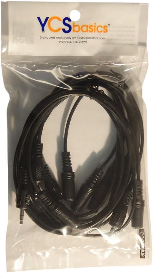 Five Pack of YCS Basics 3 Foot 3.5mm Headphone Extension Cables Male/Female