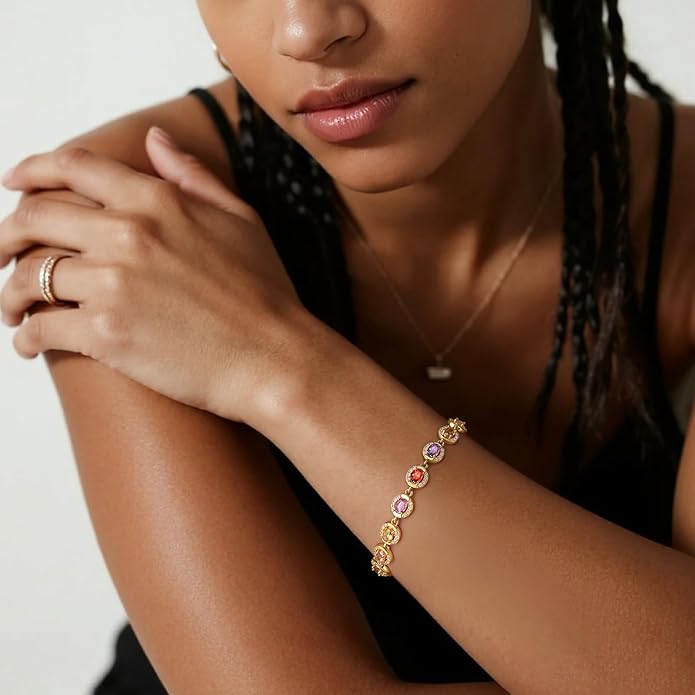 Tennis Bracelet for Women 14K Gold Plated Cubic Zirconia Bracelet,Classic Crystal Tennis Bracelet, Rhinestone Delicate Bracelet Gift for Her