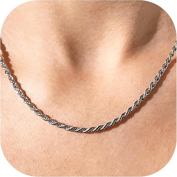 Fashion Necklace, White Gold and 18K Gold Plated Necklaces, Snake Chain, Rope Chain.Best Gift for Woman(16-18in)