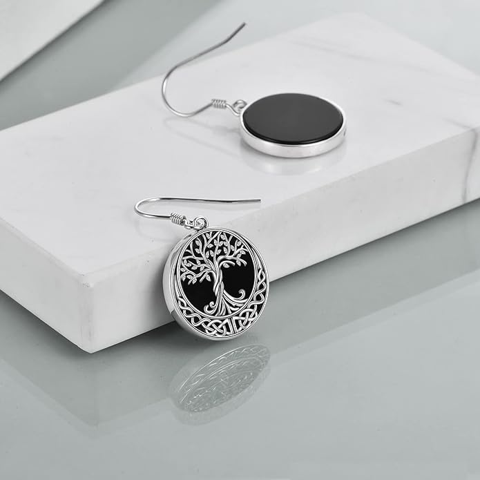 Tree of Life Earrings Sterling Silver Celtic Tree of Life Abalone Shell Dangle Drop Earrings for Women Jewelry