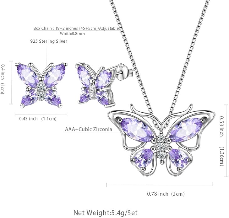 Aurora Tears Butterfly Jewelry,Women 925 Sterling Silver Butterflies Birthstone Pendant Necklace/Earrings/Rings Wedding Gift