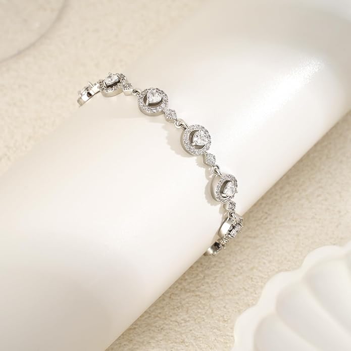 Tennis Bracelet for Women 14K Gold Plated Cubic Zirconia Bracelet,Classic Crystal Tennis Bracelet, Rhinestone Delicate Bracelet Gift for Her