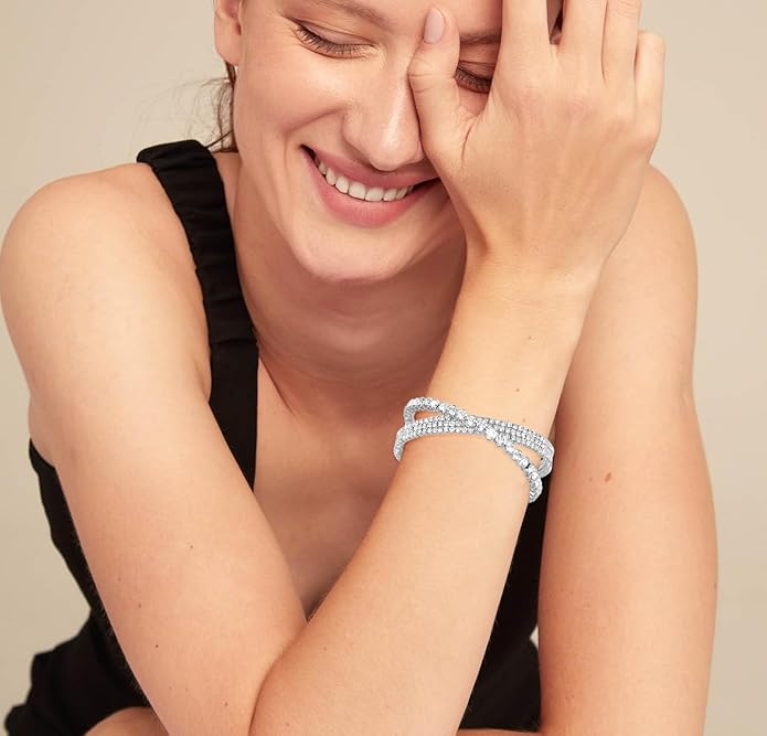 Rhinestone Bracelet Multilayer Cuff Bracelet Sparkling Crystal Layered Bridal Bracelets for Women