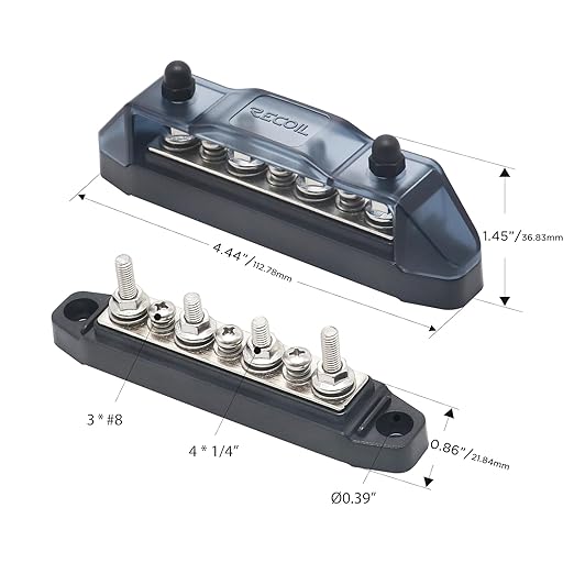 Recoil BBS43-P Bus Bar 4 x M5 Studs 3 Screw Terminals Power Distribution Block Busbar with Ring Terminals