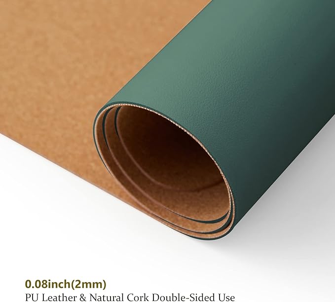 Compact Cork Desk Mat - Small Dual-Sided Desk Pad for Office and Home - Desk Organization and Accessories - Ideal for Large Mouse Pad and Small Desk Mats on Top of Desks(Dark Green,23.6"x 11.8")
