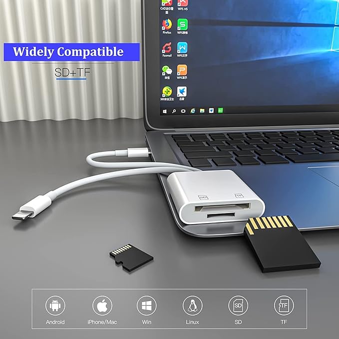 [Apple MFi Certified] iPhone SD Card Reader, 4 in 1 Cameras SD Reader with Dual Slot for MicroSD/TF, Photography Memory Card Trail Game Camera Viewer Adapter, Plug and Play for iPhone/iPad/iMac/DJI