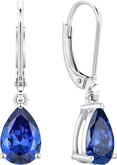 YL 925 Sterling Silver Teardrop Dangle Drop Earrings for Women 7x10 MM Solitaire Birthstone Leverback Jewelry