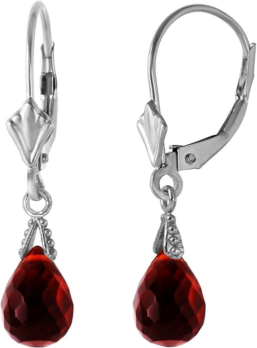 Galaxy Gold GG 14k Solid Gold Jewelry Set: Natural Briolette Garnet Pendant Necklace and Dangle Earrings