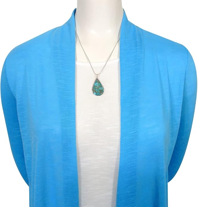 Turquoise Network Genuine Gemstones Necklace Earrings Pendant Set in 925 Sterling Silver (24" Length)