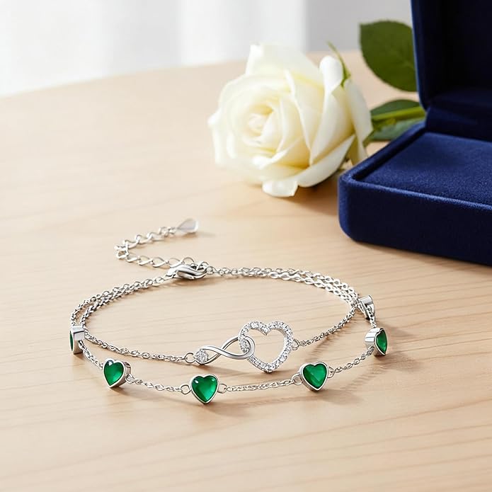 Prismata Infinity Birthstone Charm Link Bracelet 925 Sterling Silver Adjustable 12 Months Birthstone Infinity Bracelet Birthday Jewelry Gifts for Women Mom Her,with 7"+2" chain