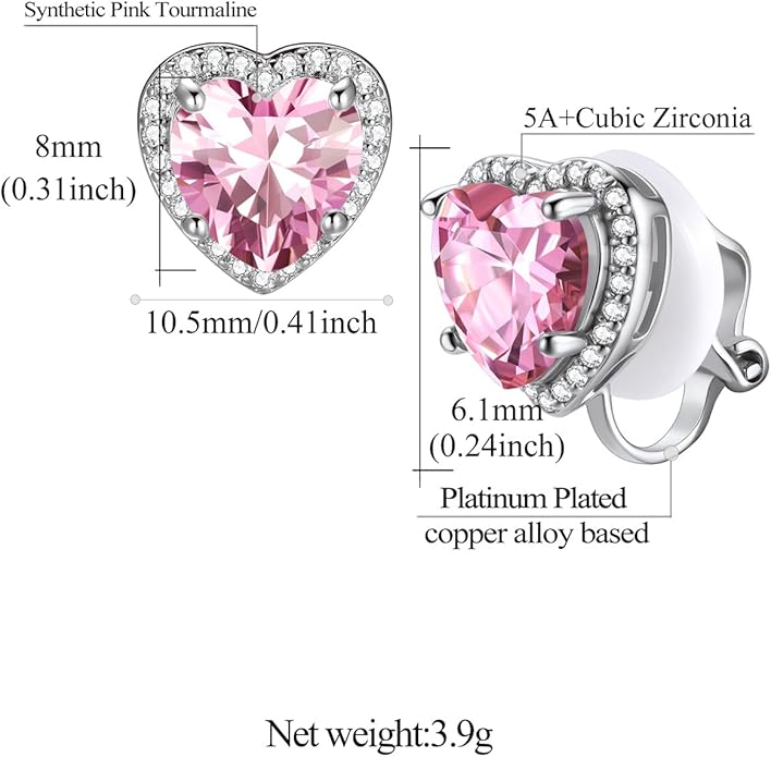 FindChic Sparkling Birthstone Clip On Earrings for Women, Silver Plated Stud Earrings 8MM Cubic Zirconia Non Pierced Studs, 12 Months Birthday Jewelry Gift